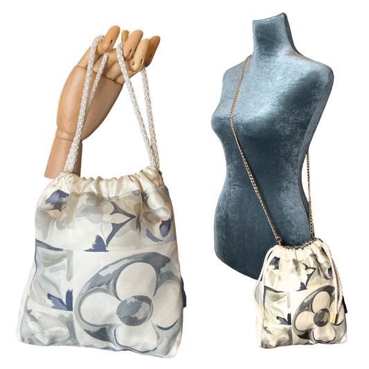 Au Fils du Temps   Silk Scarf Drawstring Crossbody Bag