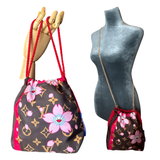 LV Monogram Cherry Blossom   Silk Scarf Drawstring Crossbody Bag