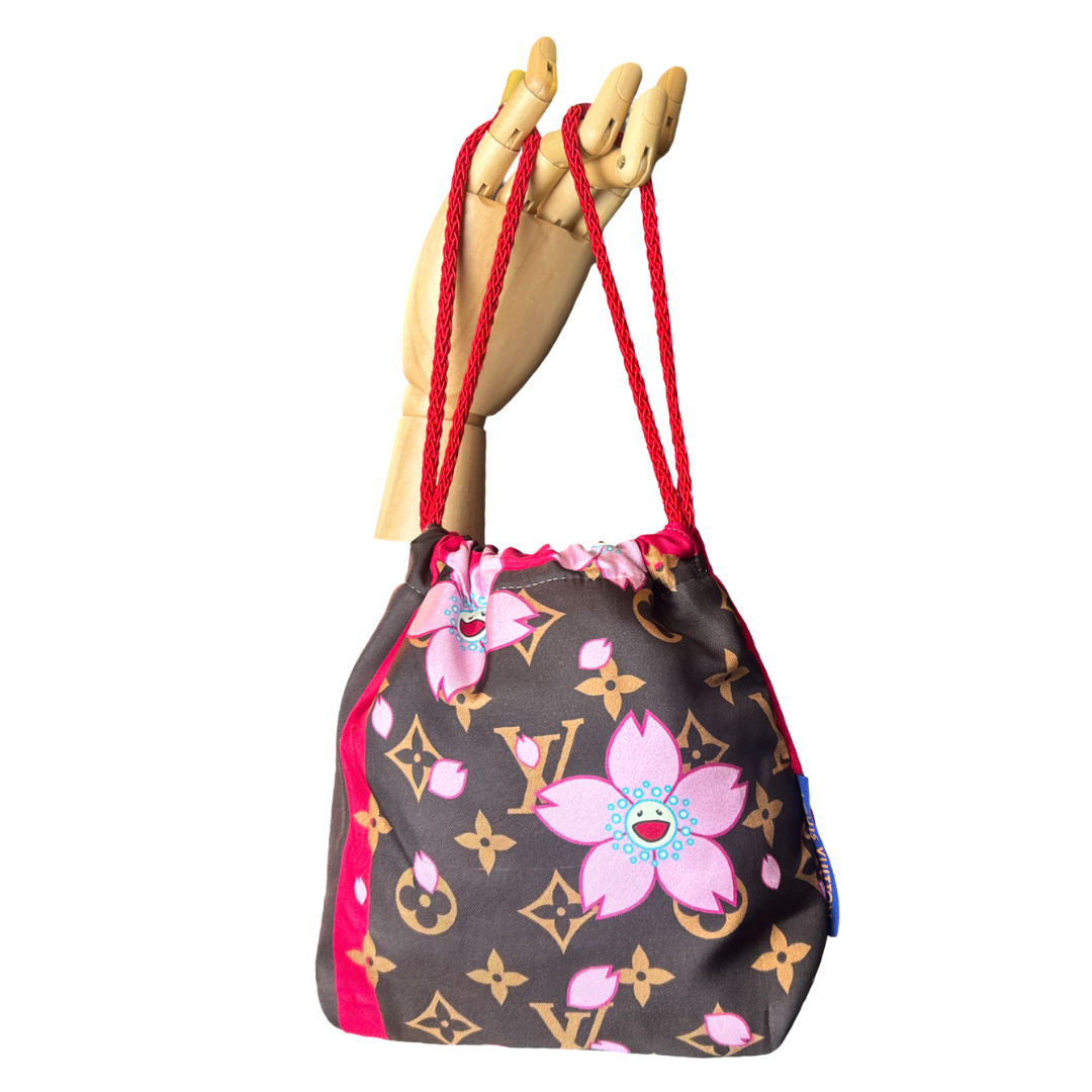 LV Monogram Cherry Blossom   Silk Scarf Drawstring Crossbody Bag