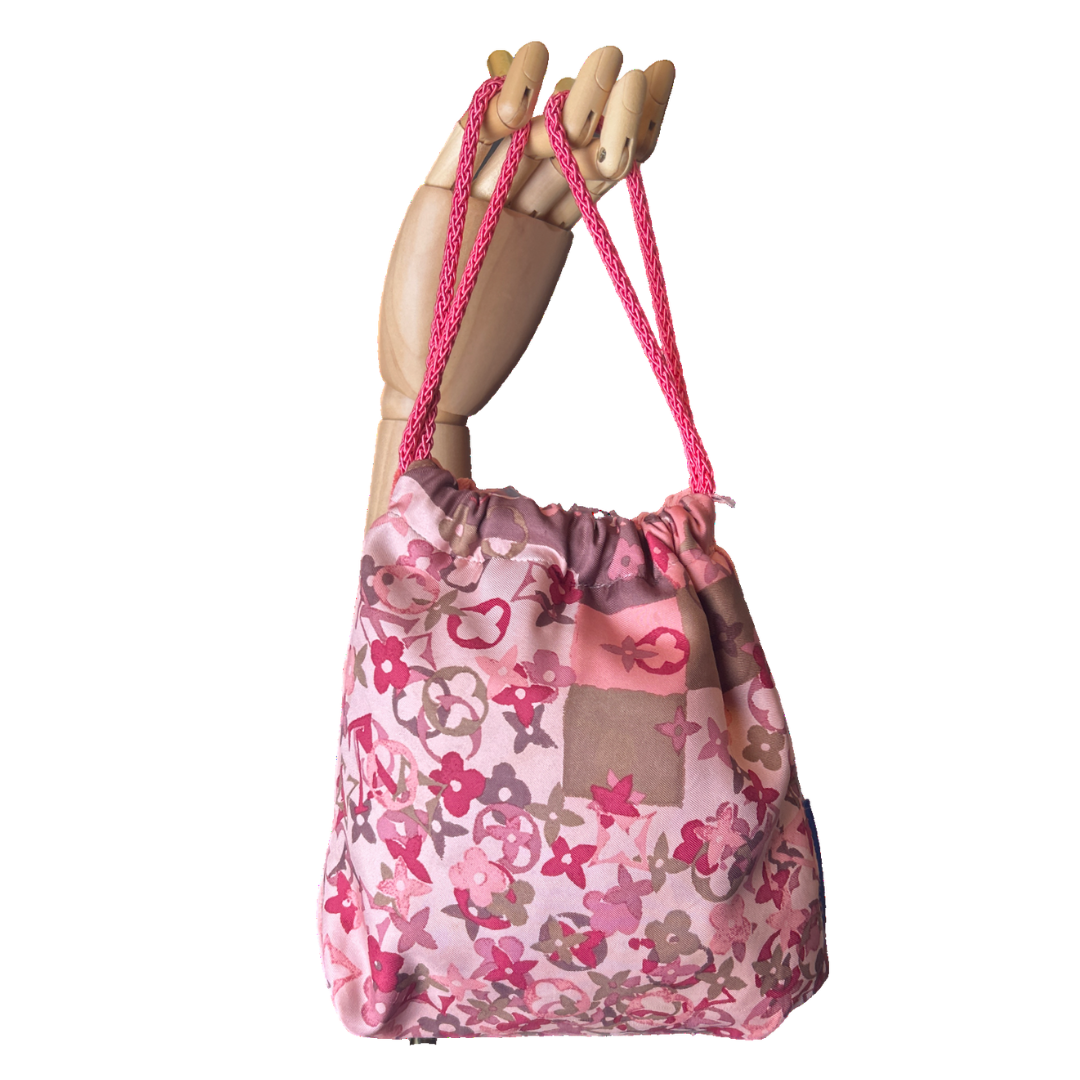 LV Tumbled Monogram   Silk Scarf Drawstring Crossbody Bag