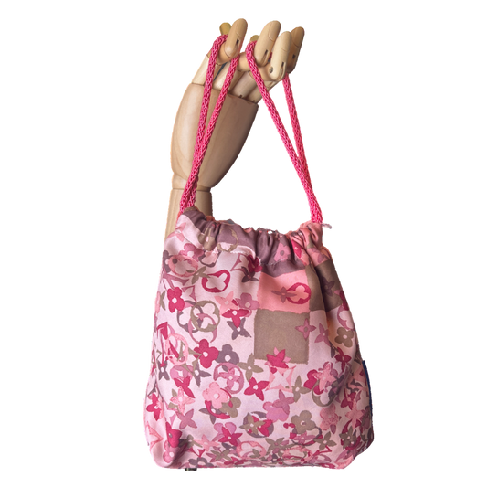 LV Tumbled Monogram   Silk Scarf Drawstring Crossbody Bag