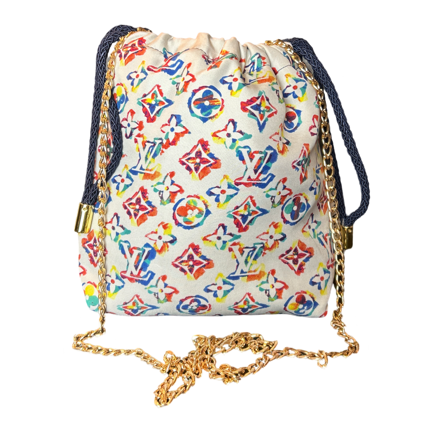 LV Monogram   Silk Scarf Drawstring Crossbody Bag