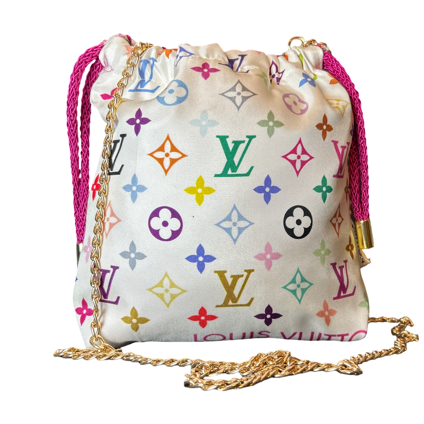 LV Murakami Monogram   Silk Scarf Drawstring Crossbody Bag