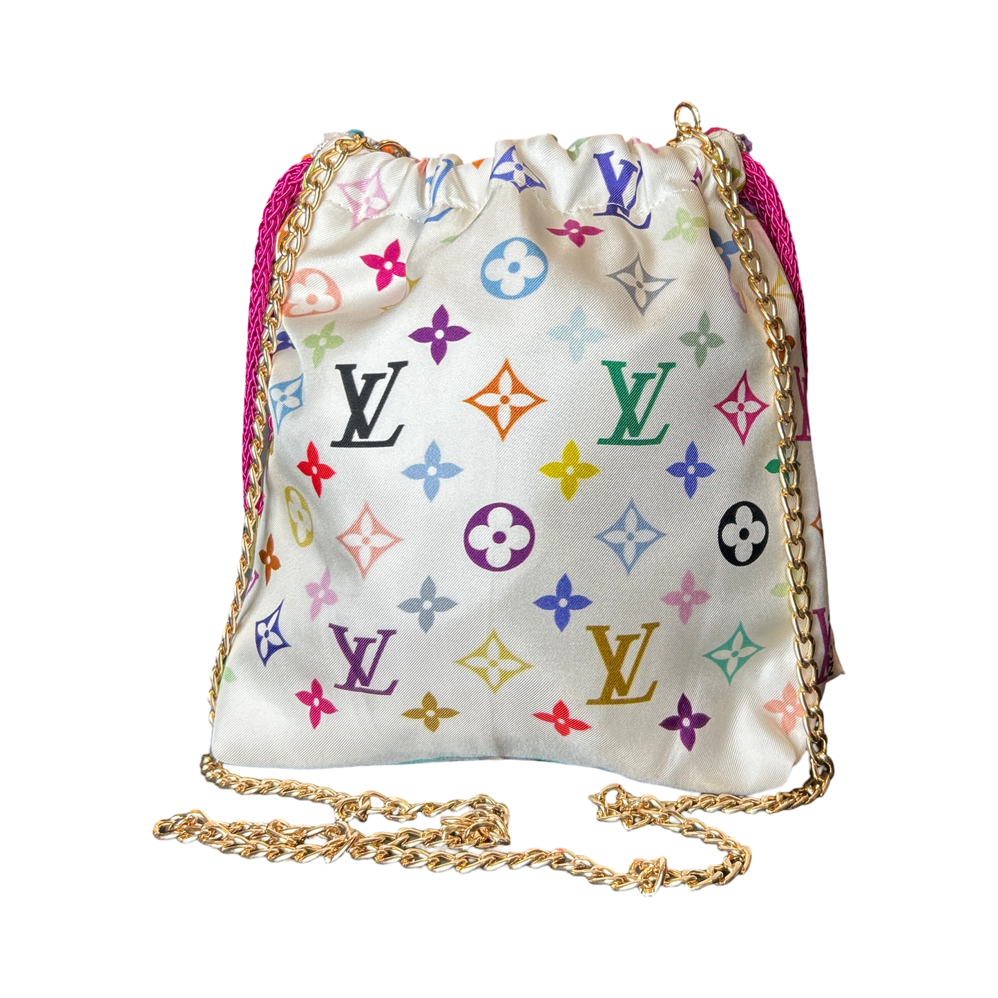 LV Murakami Monogram   Silk Scarf Drawstring Crossbody Bag