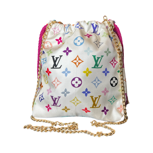 LV Murakami Monogram   Silk Scarf Drawstring Crossbody Bag