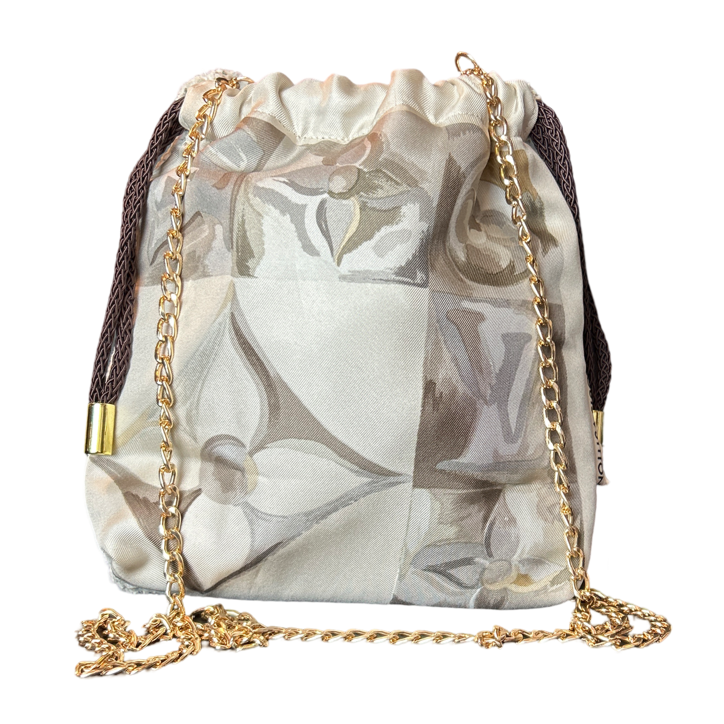Au Fils du Temps   Silk Scarf Drawstring Crossbody Bag