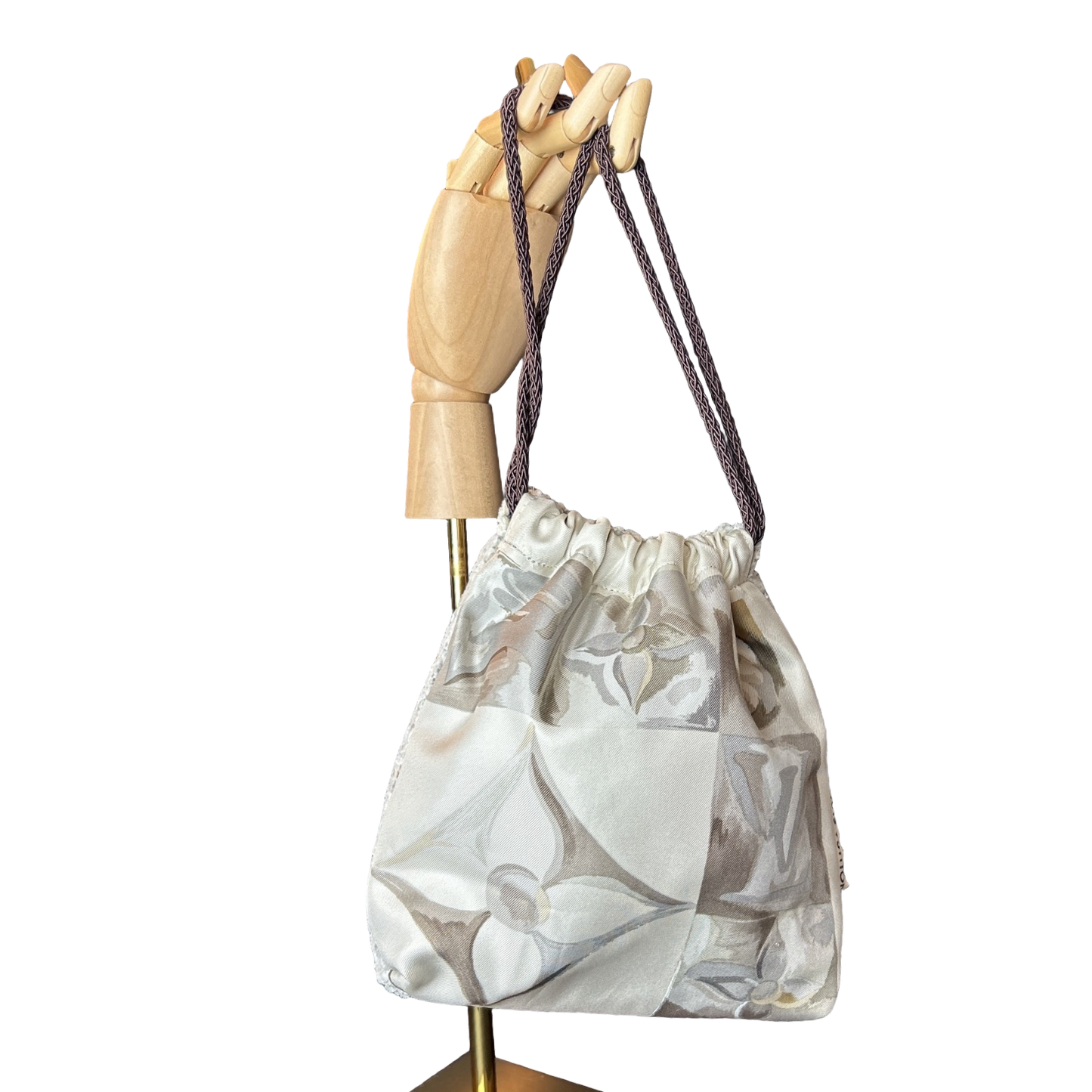Au Fils du Temps   Silk Scarf Drawstring Crossbody Bag
