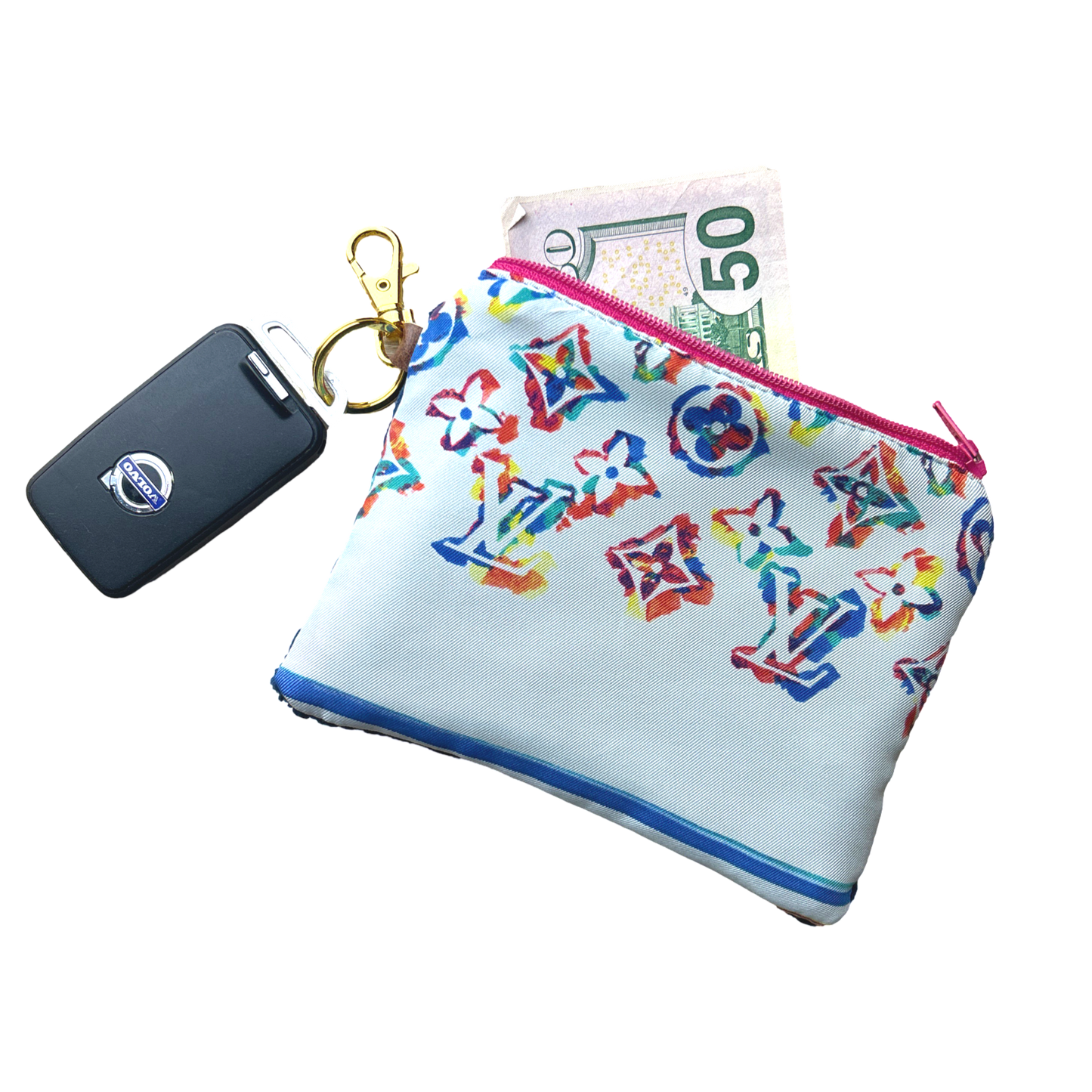 LV Monogram   Silk Scarf Coffee Run Keychain Bag
