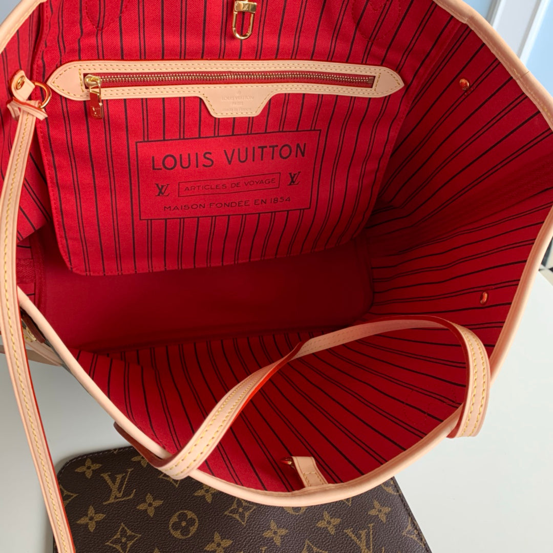 Neverfull M41177 RED INSIDE MM Shoulder tote bag M40995 Monogram GHW  d