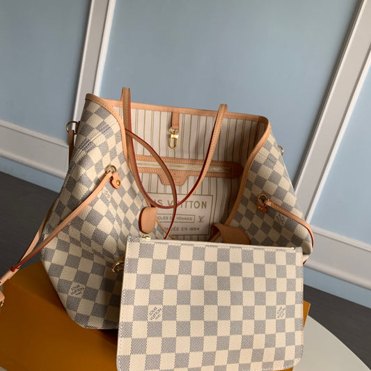 Neverfull N41361 MM Shoulder tote bag M40995 white Damier GHW  d
