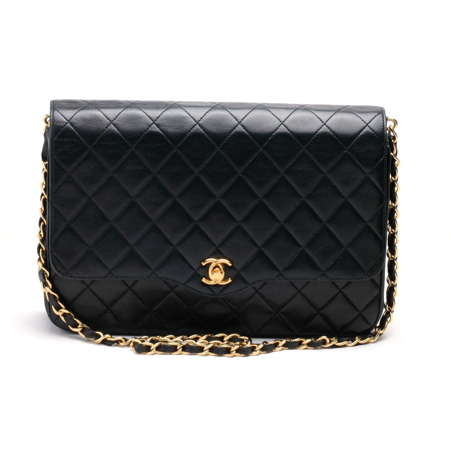 Chanel Shoulder Bag Flap Black Lambskin Leather Matrasse