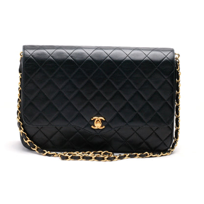 Chanel Shoulder Bag Flap Black Lambskin Leather Matrasse