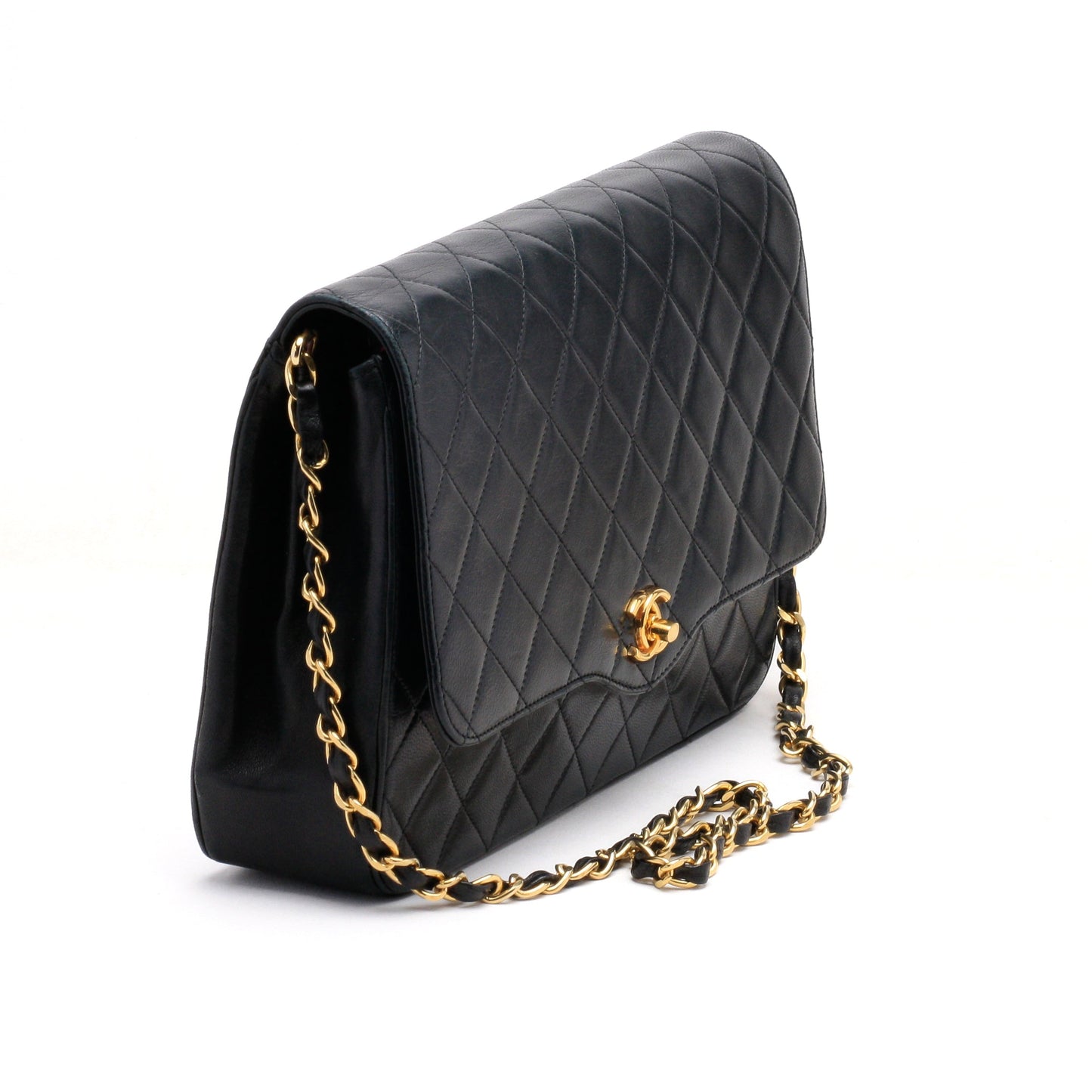 Chanel Shoulder Bag Flap Black Lambskin Leather Matrasse