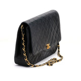 Chanel Shoulder Bag Flap Black Lambskin Leather Matrasse