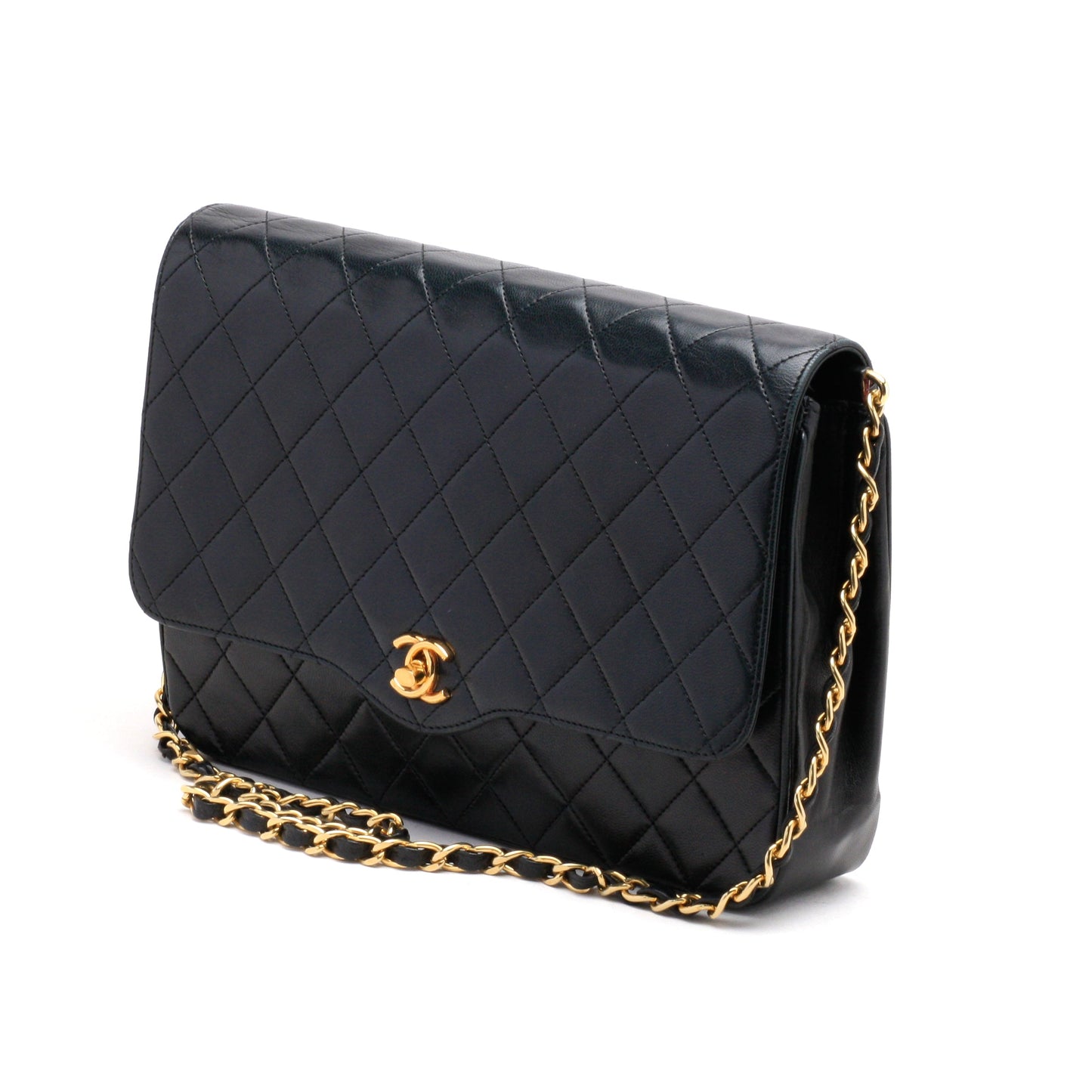 Chanel Shoulder Bag Flap Black Lambskin Leather Matrasse