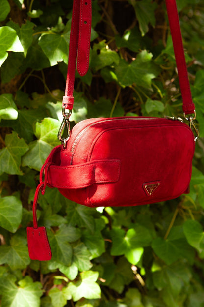 PRADA Crossbody Bag Suede Rubinred