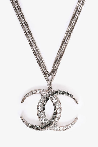 Chanel™ 2015 Silver Toned Dubai Moon Crystal CC Pendant Necklace