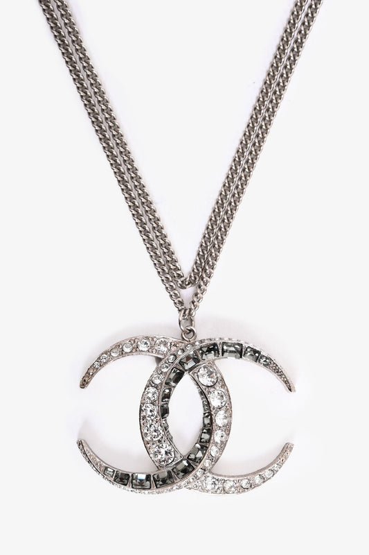 Chanel™ 2015 Silver Toned Dubai Moon Crystal CC Pendant Necklace