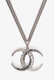 Chanel™ 2015 Silver Toned Dubai Moon Crystal CC Pendant Necklace