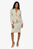 Chanel™ 05P Pink/Green Tweed Jacket with Midi Skirt Set Size 36
