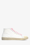 Saint Laurent White Canvas/Leather Pink Lace Mid Top Sneakers Size 37