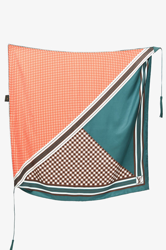 Louis Vuitton Orange/Green Silk/Leather Triangle Tassel Scarf Printed Scarf