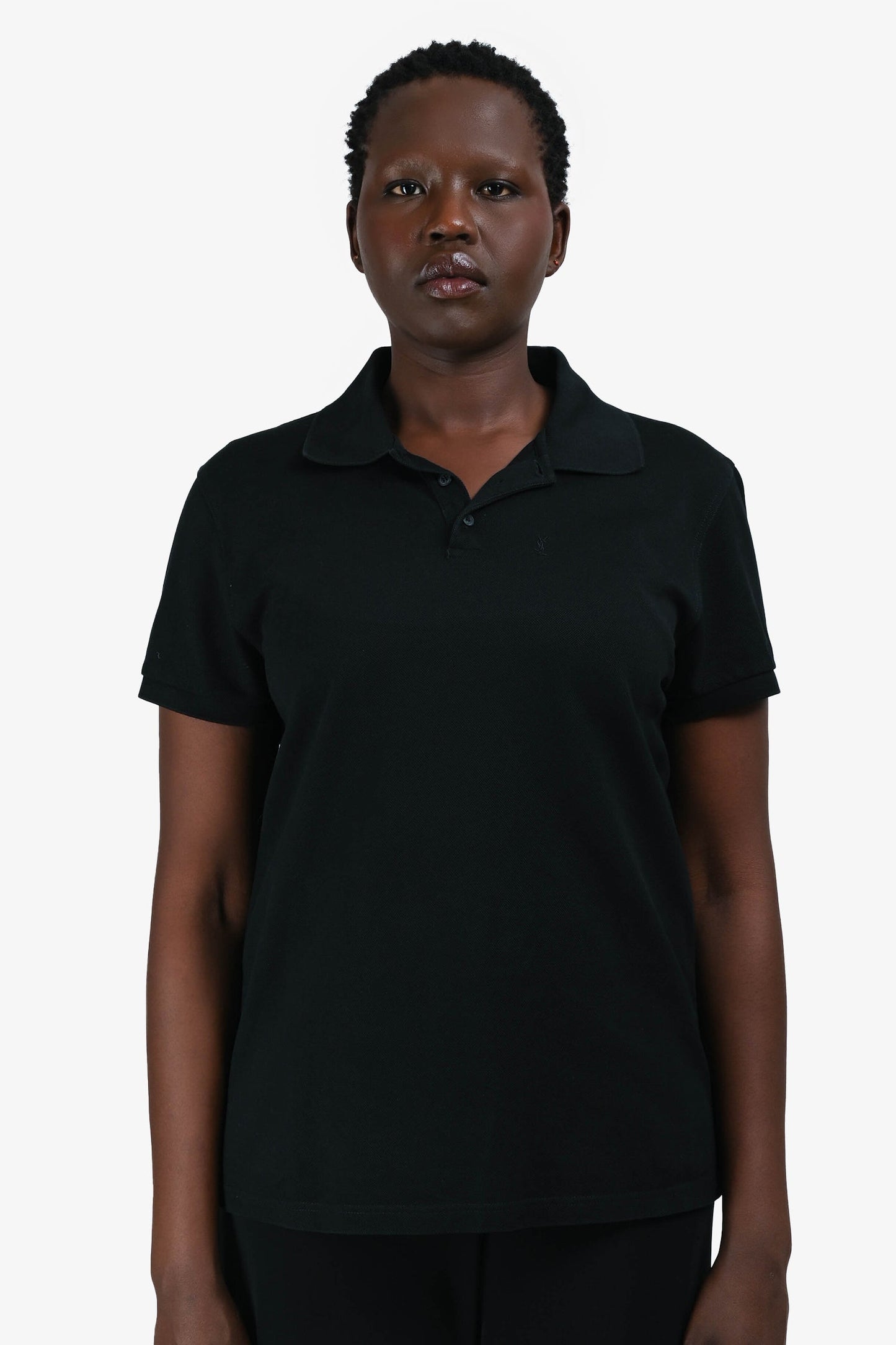 Saint Laurent Black Cotton Logo Embroidered Polo Shirt Size M Mens
