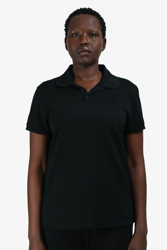 Saint Laurent Black Cotton Logo Embroidered Polo Shirt Size M Mens