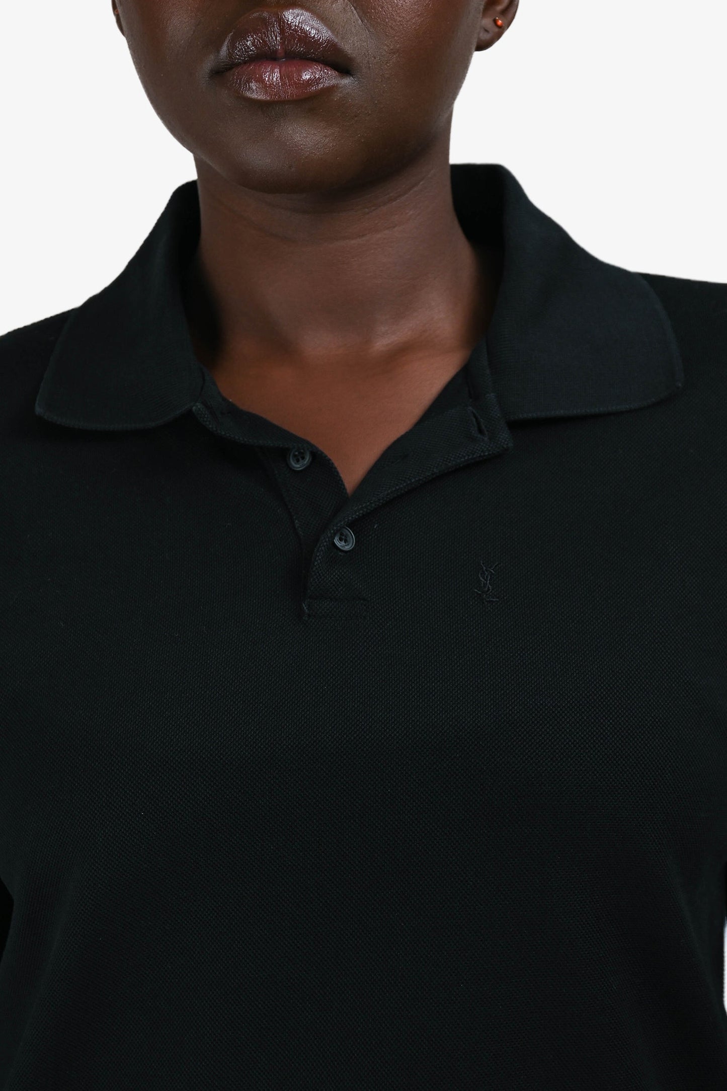 Saint Laurent Black Cotton Logo Embroidered Polo Shirt Size M Mens