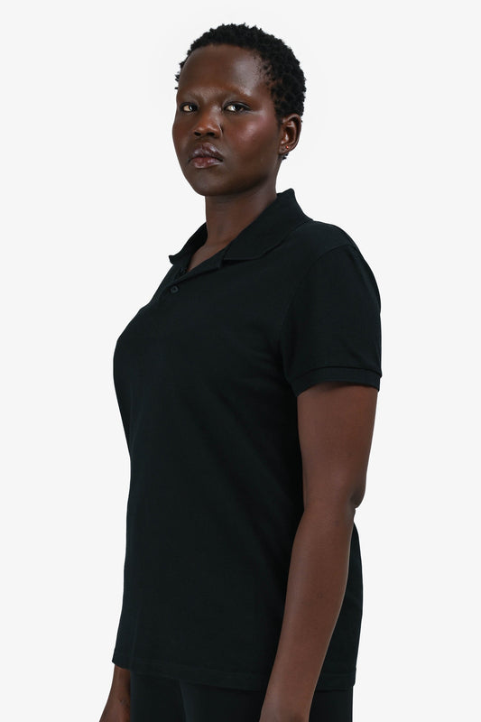 Saint Laurent Black Cotton Logo Embroidered Polo Shirt Size M Mens