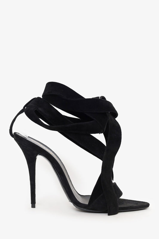 Saint Laurent Black Suede Deva 105 Strappy Heels Size 36.5