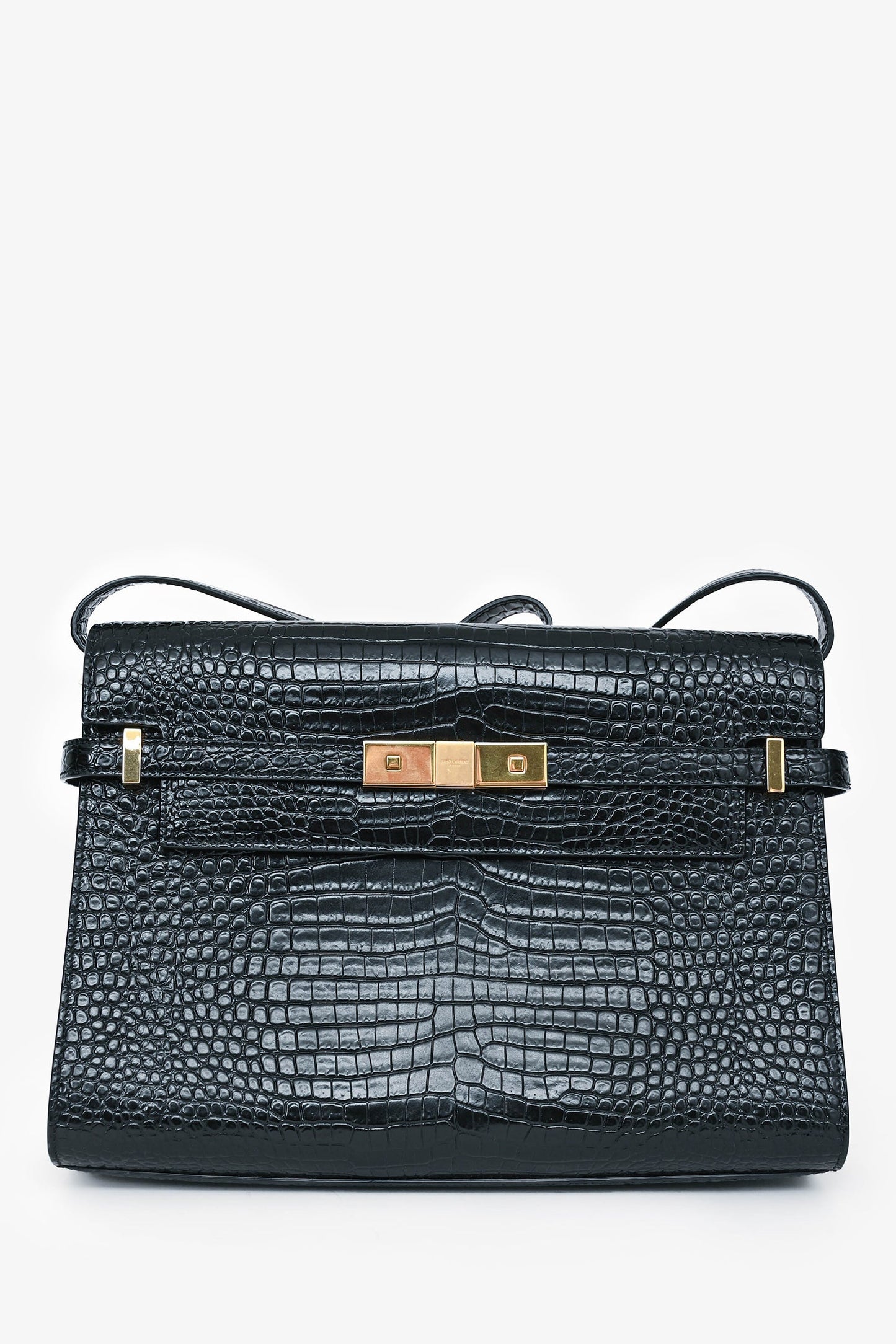 Saint Laurent 2020 Black Croc Embossed Leather Medium Manhattan Shoulder Bag