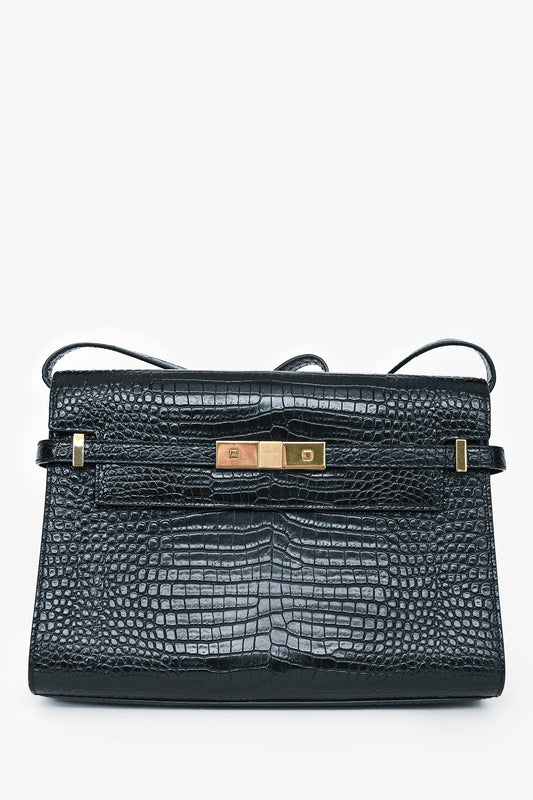 Saint Laurent 2020 Black Croc Embossed Leather Medium Manhattan Shoulder Bag