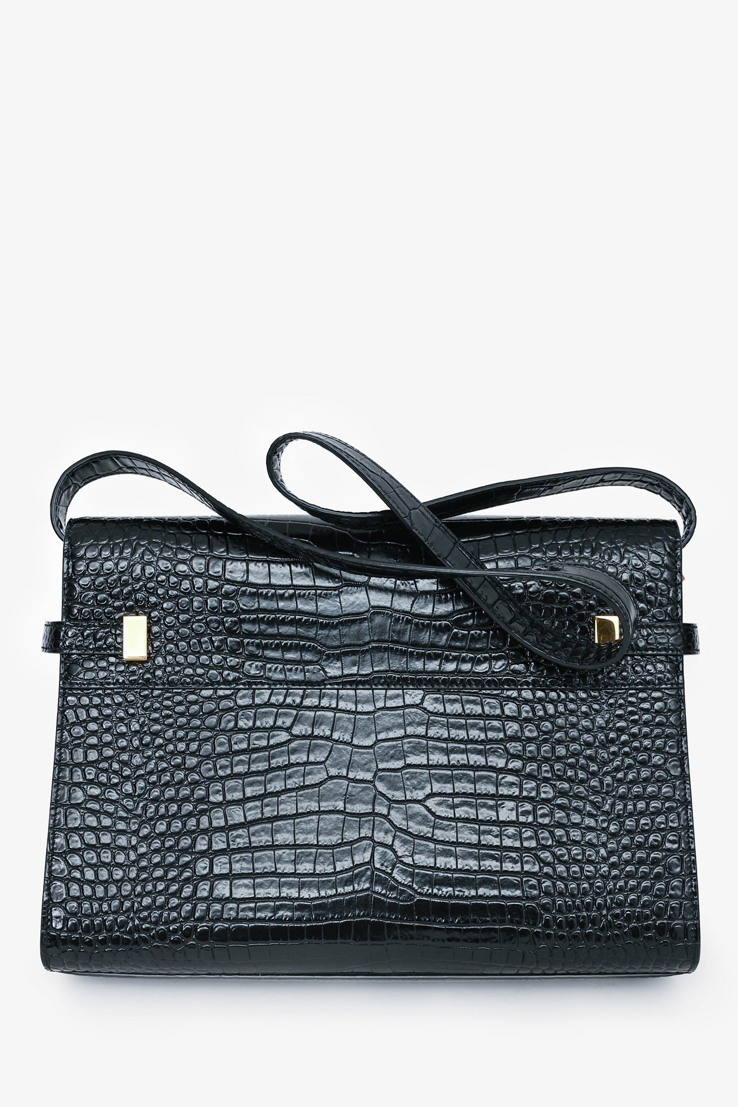 Saint Laurent 2020 Black Croc Embossed Leather Medium Manhattan Shoulder Bag