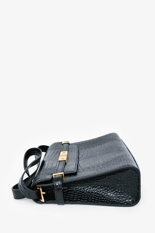 Saint Laurent 2020 Black Croc Embossed Leather Medium Manhattan Shoulder Bag