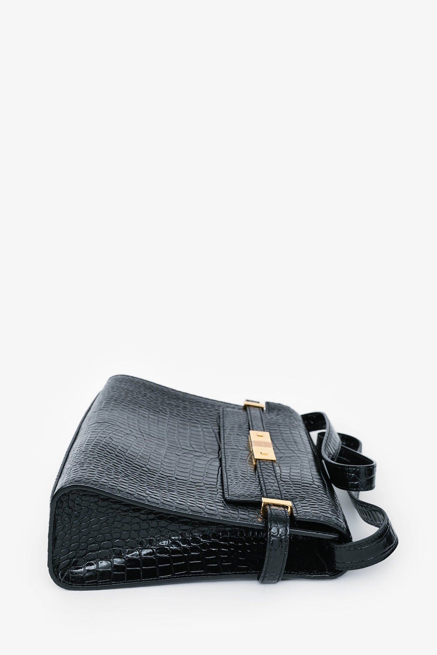 Saint Laurent 2020 Black Croc Embossed Leather Medium Manhattan Shoulder Bag