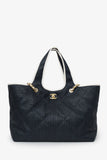 Chanel™ 2023 Navy Raffia Calfskin Coco Maxi Beach Shopping Tote With Pouch