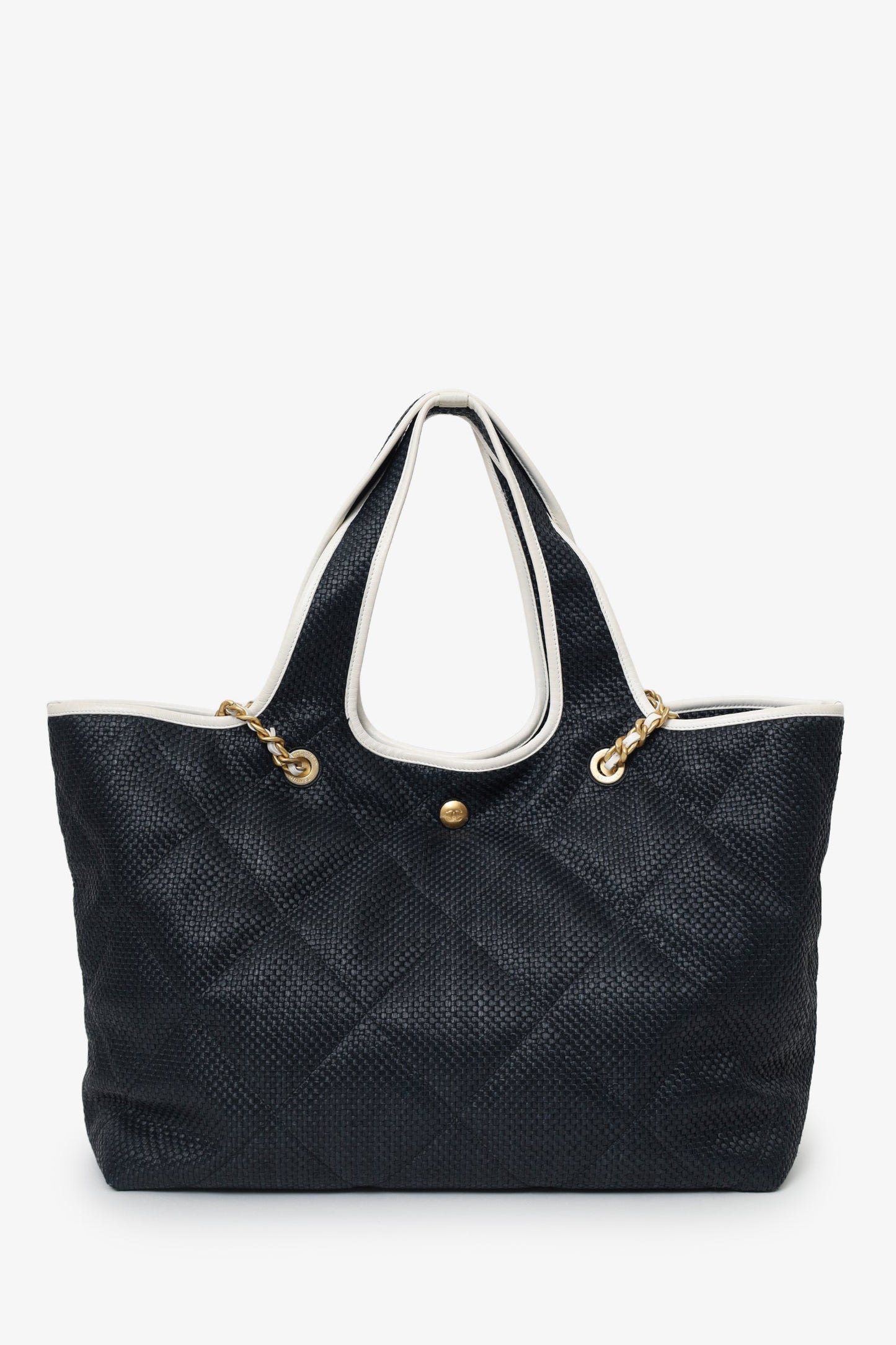 Chanel™ 2023 Navy Raffia Calfskin Coco Maxi Beach Shopping Tote With Pouch