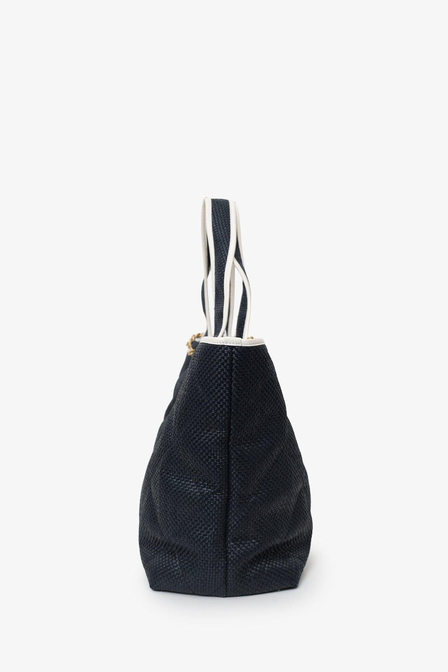 Chanel™ 2023 Navy Raffia Calfskin Coco Maxi Beach Shopping Tote With Pouch