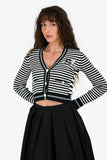 Chanel™ Cruise 2023 Navy Blue/White Striped Knit Cardigan Size 36