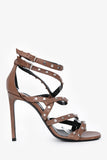 Saint Laurent Brown Leather Studded Heeled Sandals Size 38.5