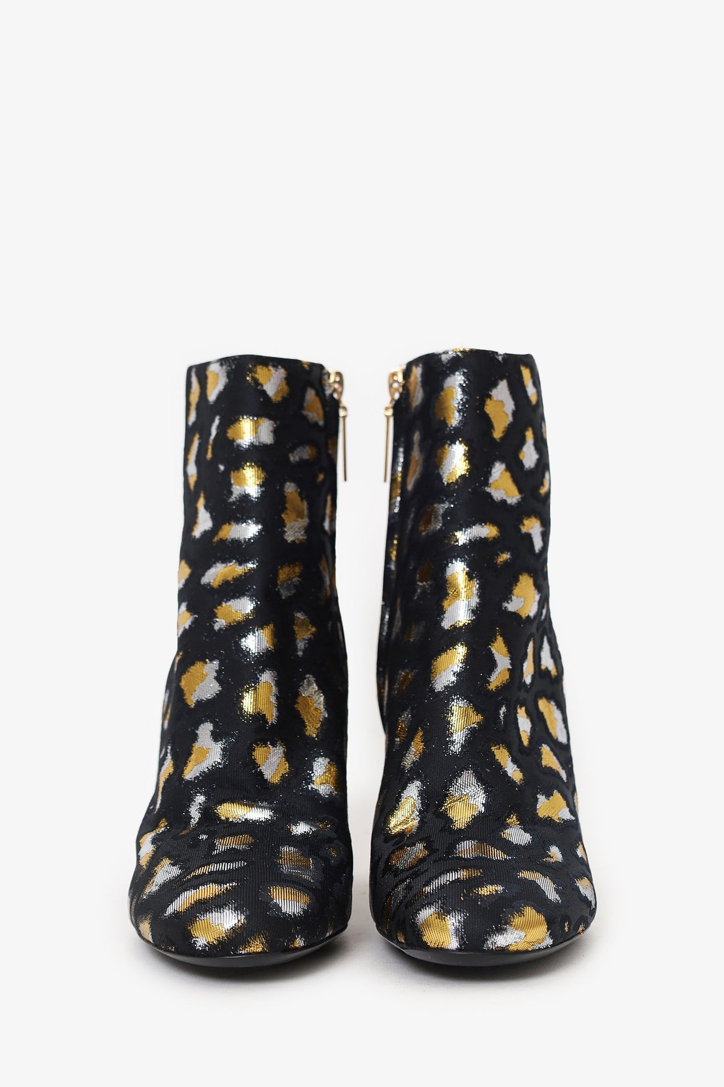 Saint Laurent Black/Gold Metallic Leopard Print Ankle Boots Size 36.5