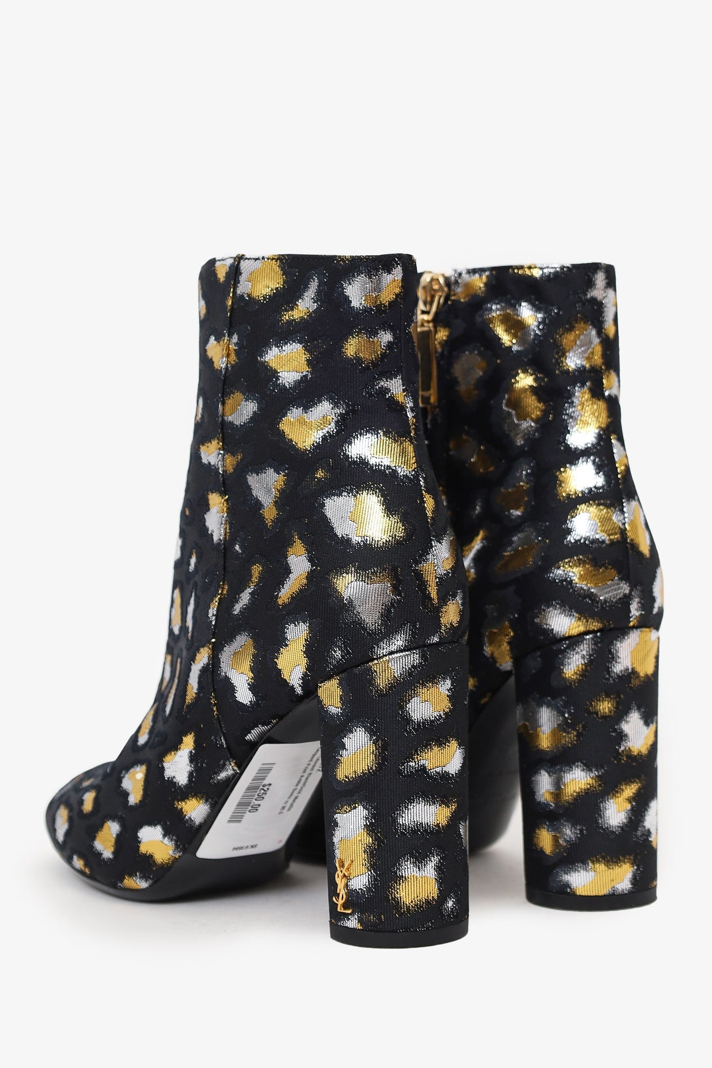 Saint Laurent Black/Gold Metallic Leopard Print Ankle Boots Size 36.5