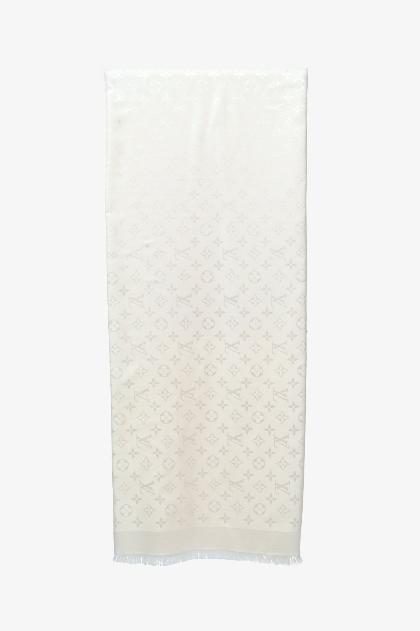Louis Vuitton White Monogram Wool Silk Large Scarf