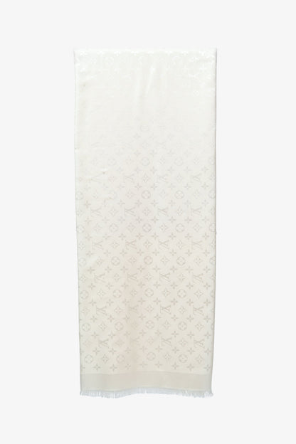 Louis Vuitton White Monogram Wool Silk Large Scarf