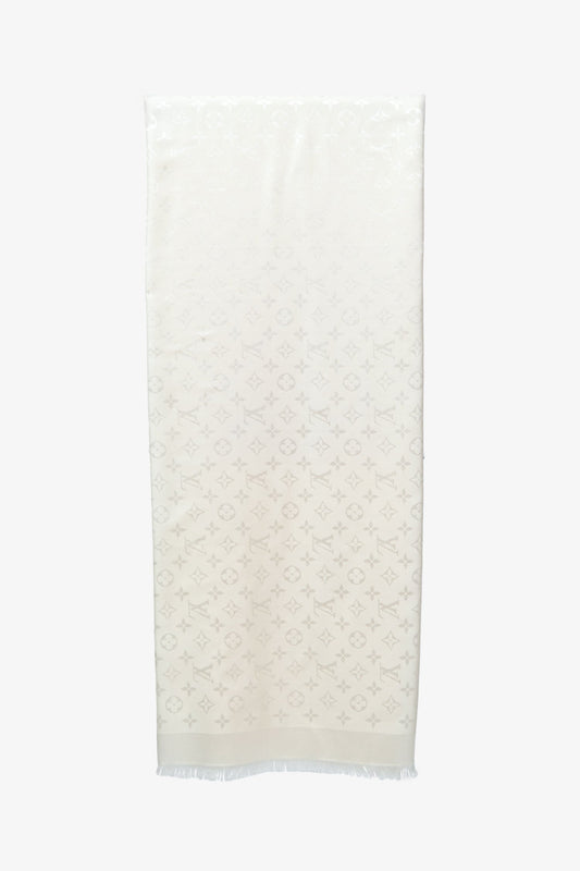 Louis Vuitton White Monogram Wool Silk Large Scarf