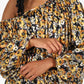 Saint Laurent Black/Yellow Silk Floral Print Puff Sleeve Mini Dress Size 40