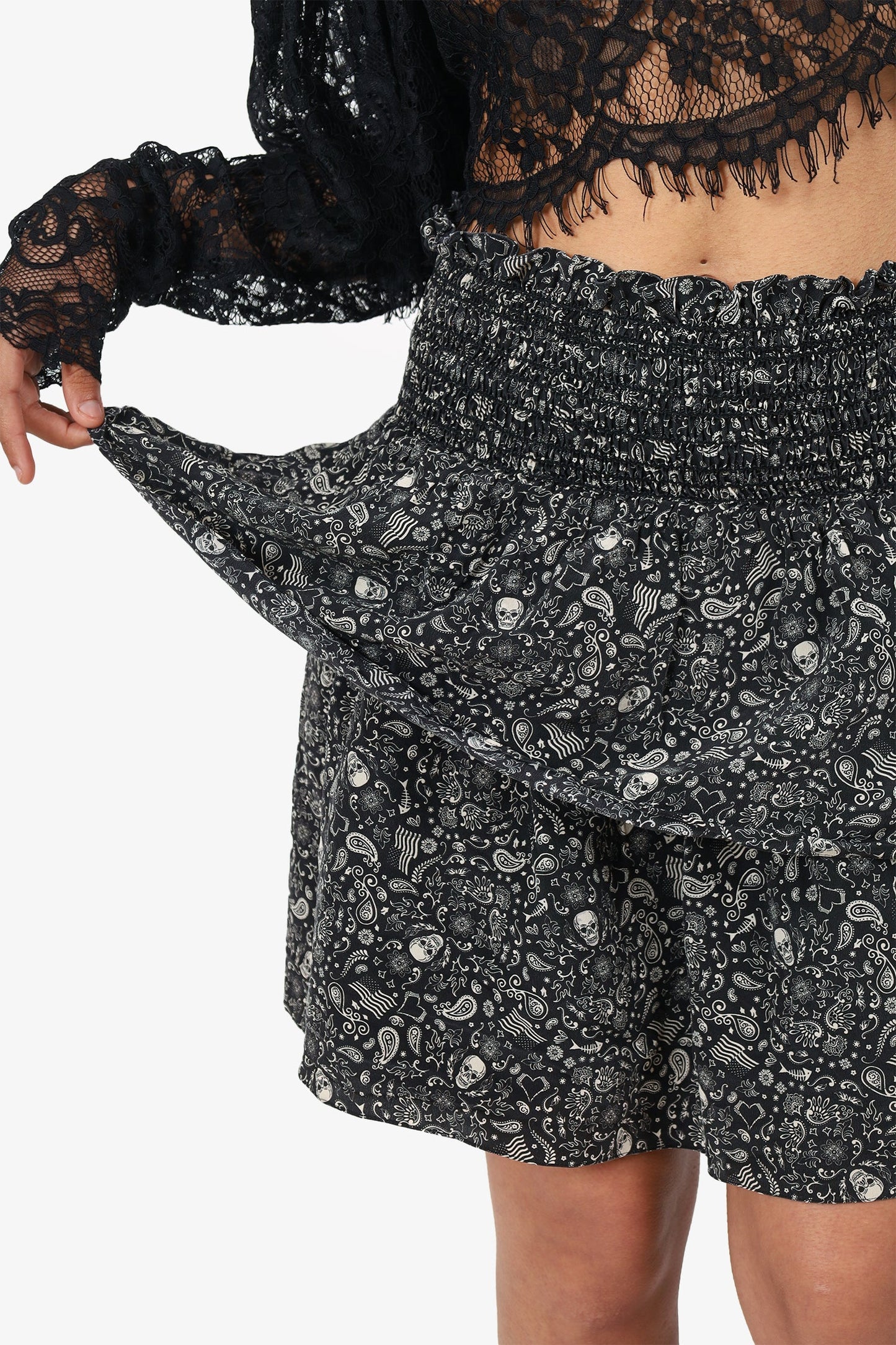 Saint Laurent Black/White Printed Ruffle Mini Skirt Size 40