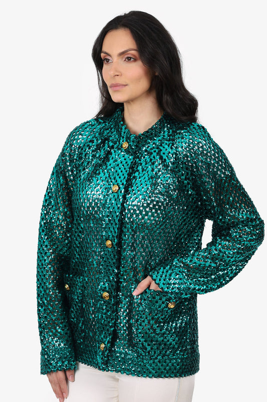 Gucci Green Sequin Gold Button Jacket Size S