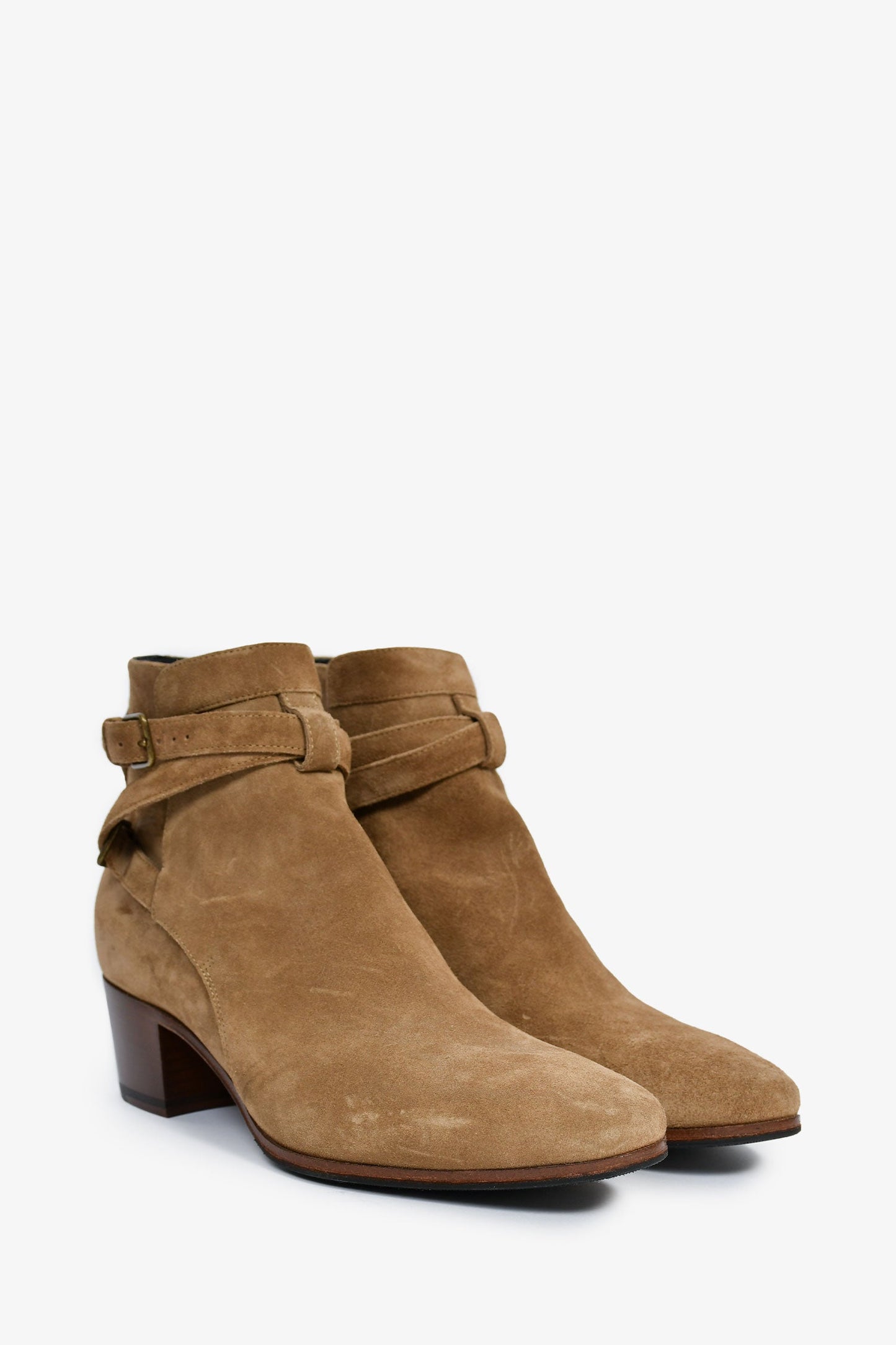 Saint Laurent Brown Suede Buckle Ankle Heeled Booties Size 38